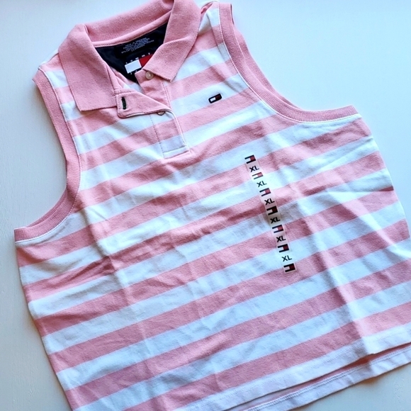 Tommy Hilfiger Pink and White Striped Y2K Crop Tank XL NWT - Picture 1 of 6